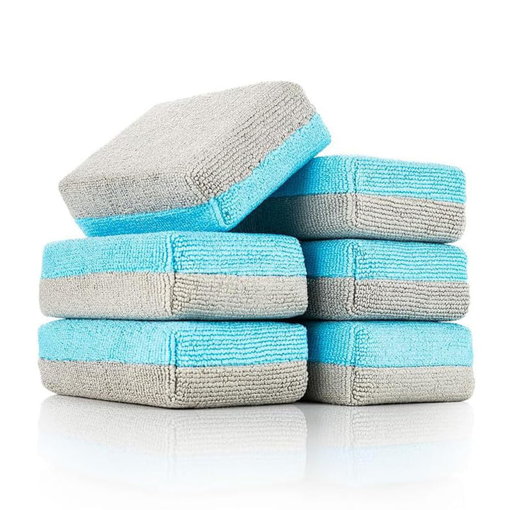 The Rag Company front-packaging shows six ultra blue and ice grey applicators, organized and ready to use