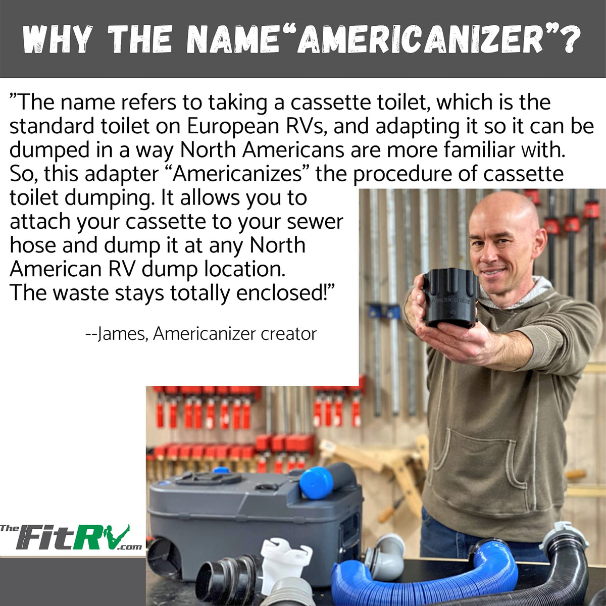 THE FITRV.COM Americanizer next to ruler showing compact size for onboard storage