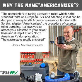 THE FITRV.COM Americanizer next to ruler showing compact size for onboard storage