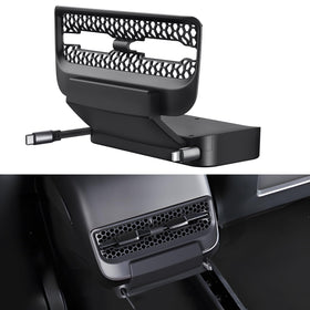 THELIFELICIOUS front view dock showing neat integration with Tesla vents and organized cables