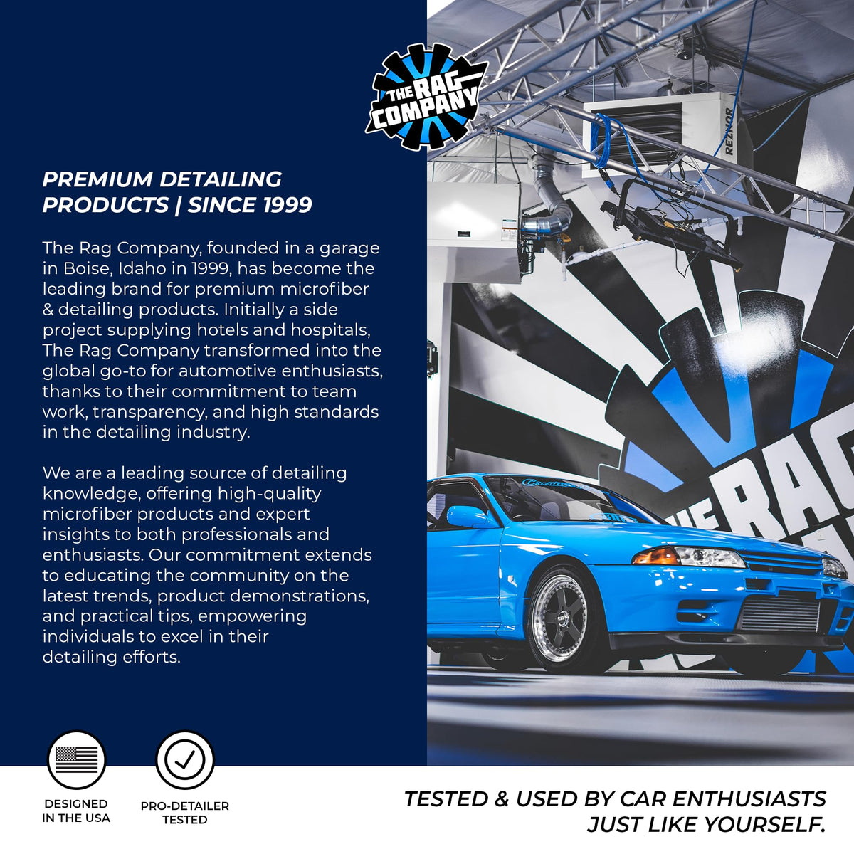 Detailing bay scene with The Rag Company towels in use showing professional-ready convenience