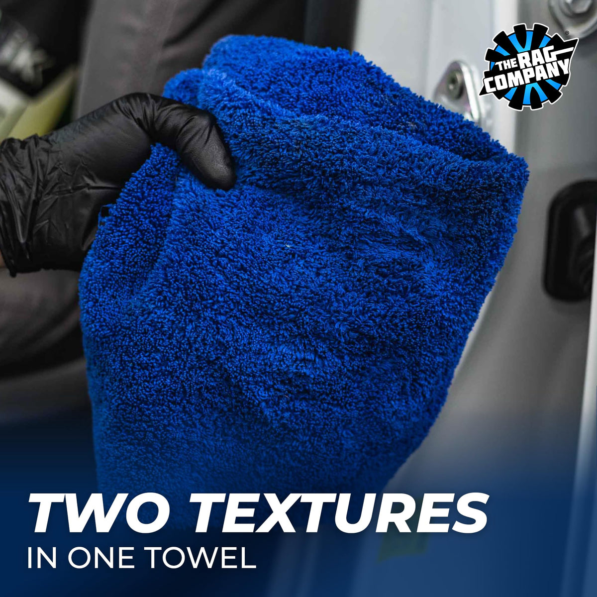 Detailed view of the short-nap side of The Rag Company towel showing residue-lifting advantage