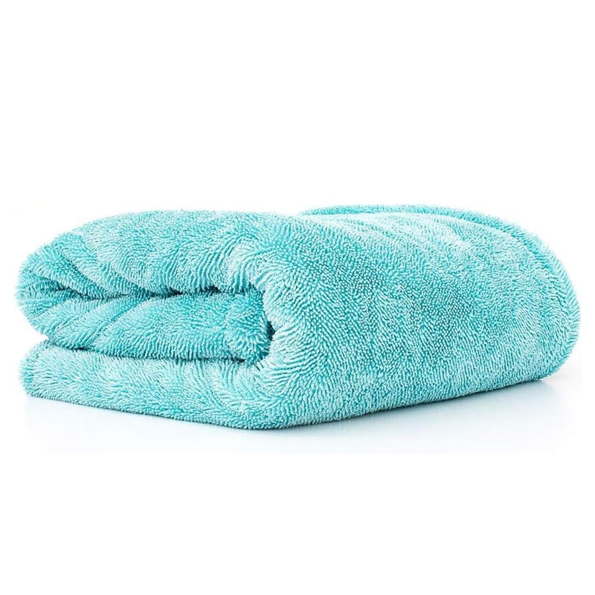 The Rag Company front view aqua blue towel showing size and plushness for fast drying