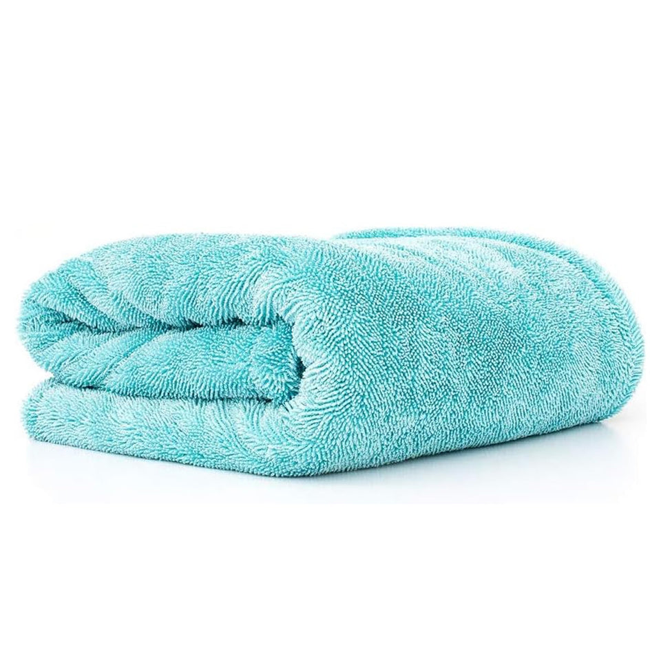 The Rag Company front view aqua blue towel showing size and plushness for fast drying
