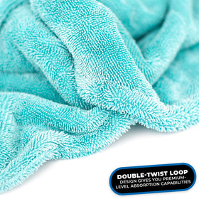 The Rag Company close-up twist-loop fibers showing dense pile and superior water lift