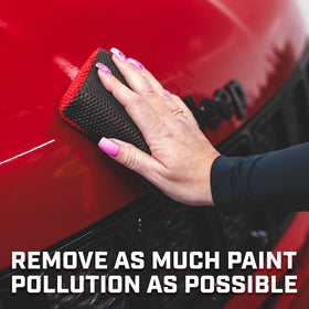 The Rag Company scrubber in use on car paint with lube, improving surface smoothness