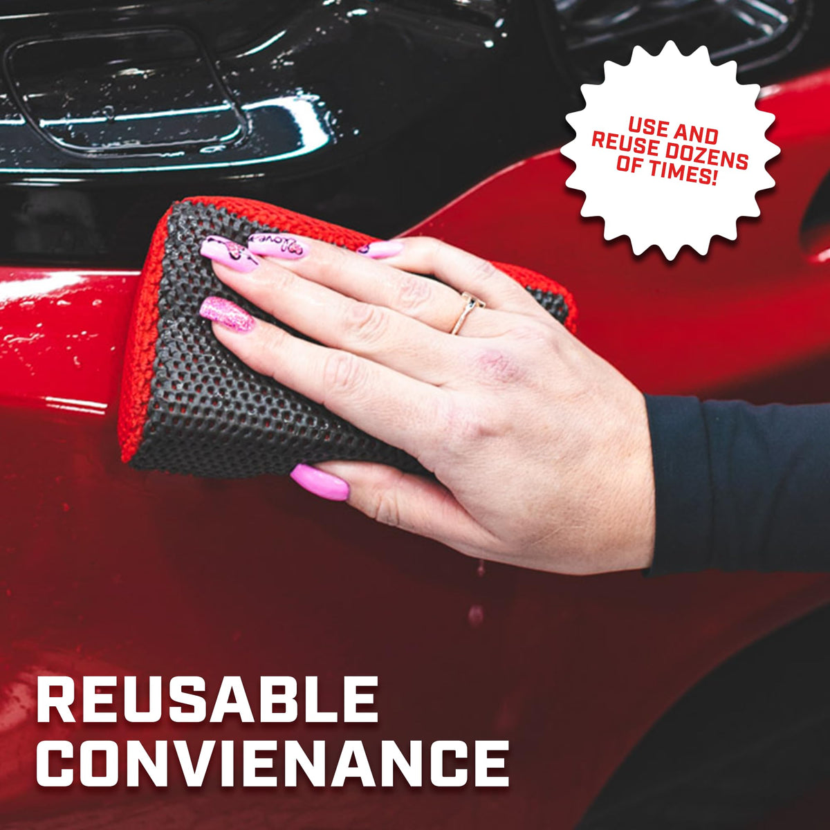 The Rag Company scrubber held in hand to show scale and easy handling during detailing