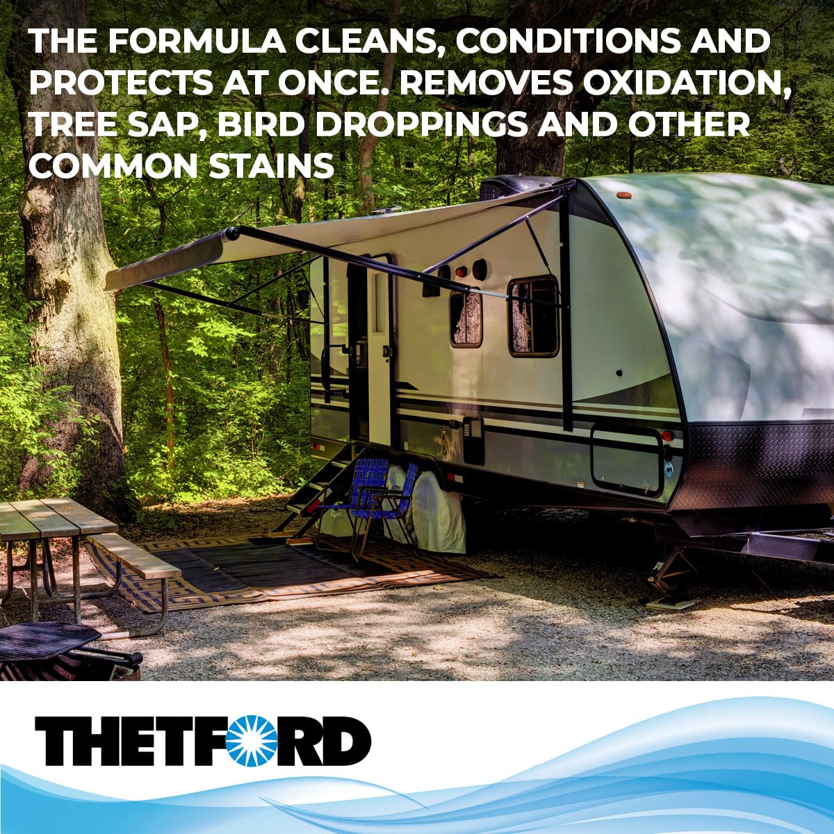 Clean RV roof after using Thetford, lifestyle shot showing improved appearance benefit