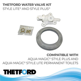 Thetford water valve assembly closeup highlighting durable construction and fit