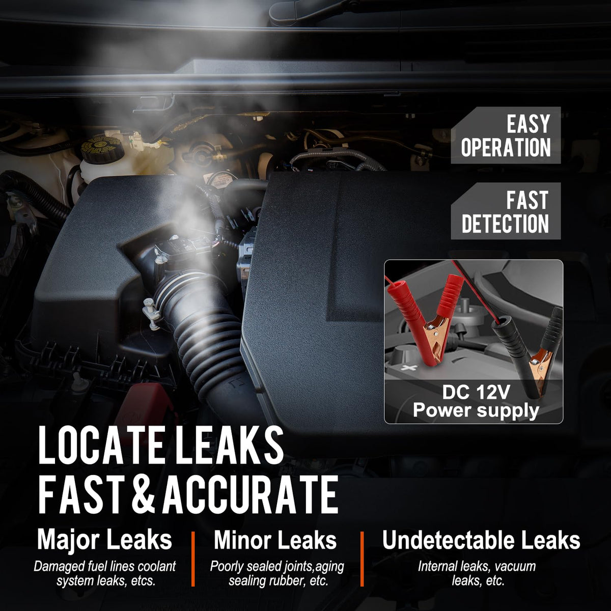 THIKPO smoke output hose detail showing dense vapor for clear leak visualization