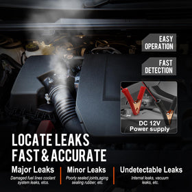 THIKPO smoke output hose detail showing dense vapor for clear leak visualization