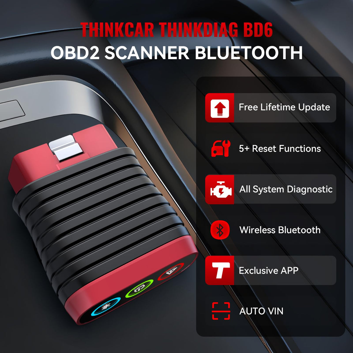 thinkcar bd6 plugged into car obd port demonstrating quick diagnostics benefit