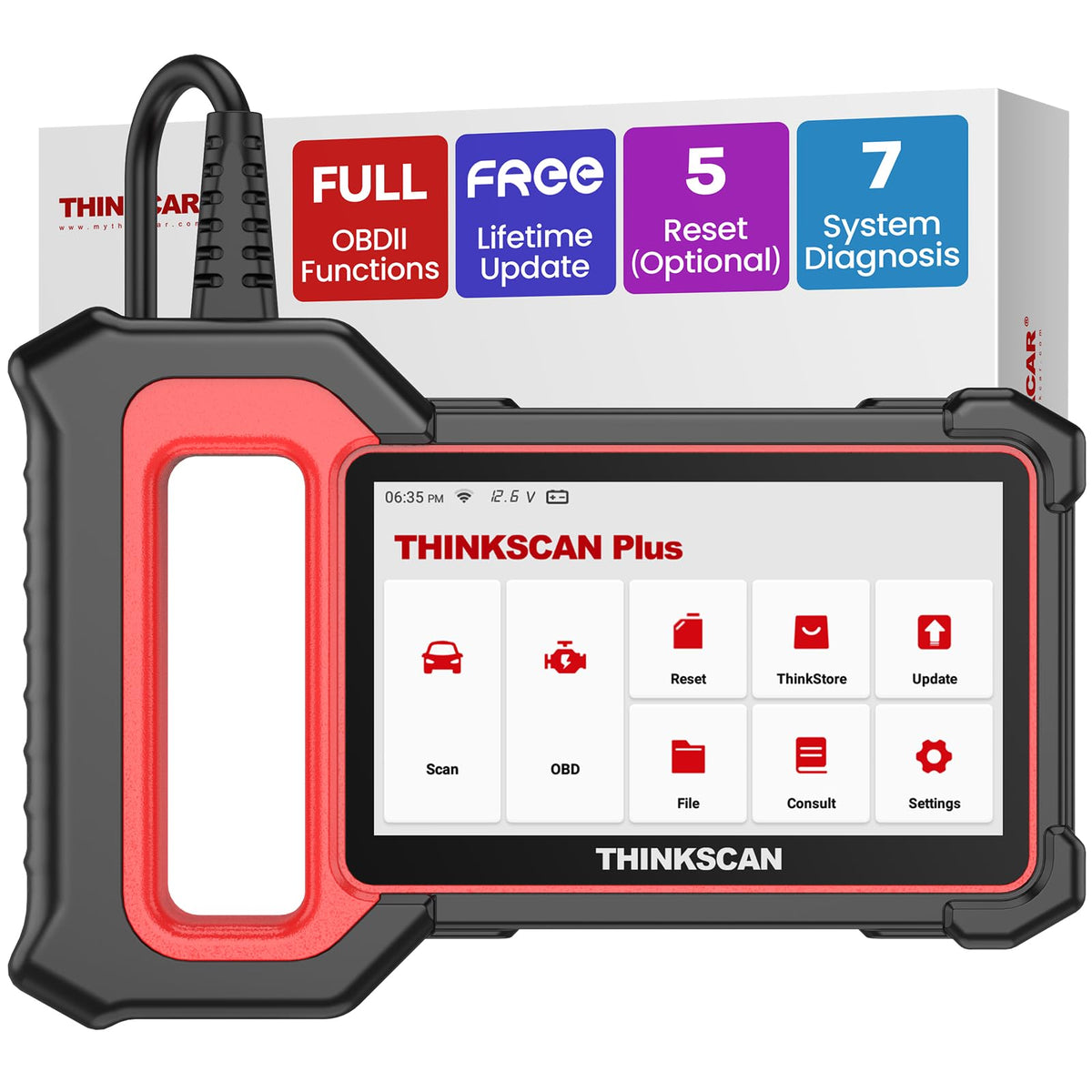 thinkcar ThinkScan Plus S7 front view showing device and port, quick diagnostics