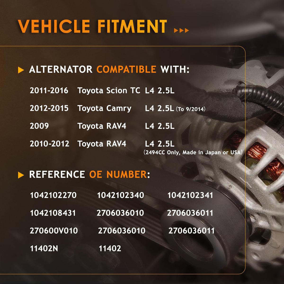 ThinkFar alternator label closeup with visible part numbers for verification