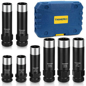 Thinkpro front view of full 8-piece spline lug socket set showing organized layout and quick access
