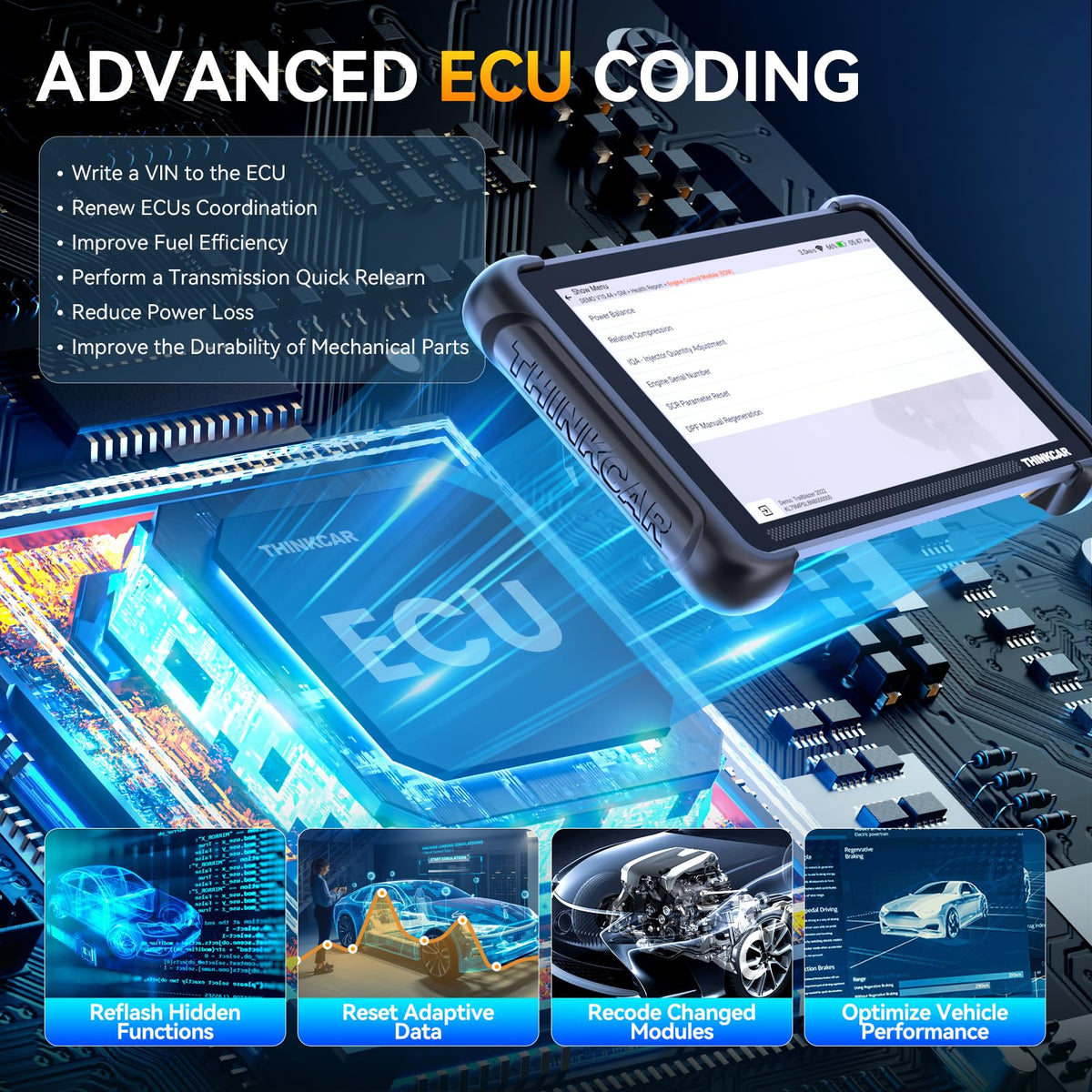 thinkcar tes102 endoscope inserted in engine bay enabling visual inspection of hidden areas