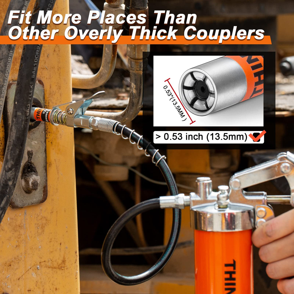 THINKWORK 12-inch spring flex hose detail showing flexible reach benefit