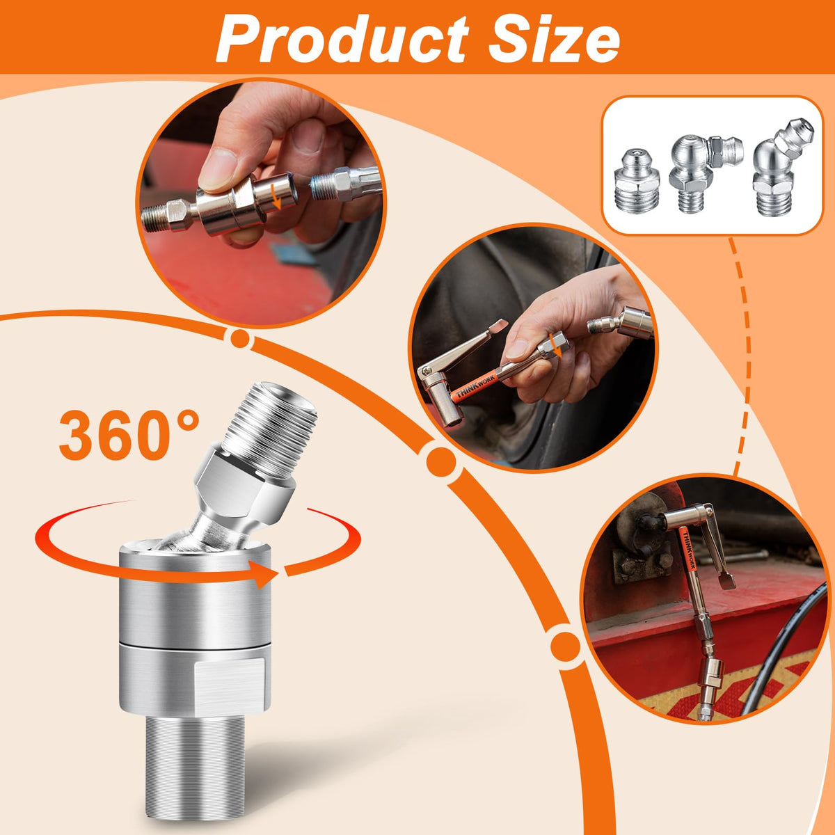 THINKWORK 360° swivel hose connection showing reduced hose twist benefit