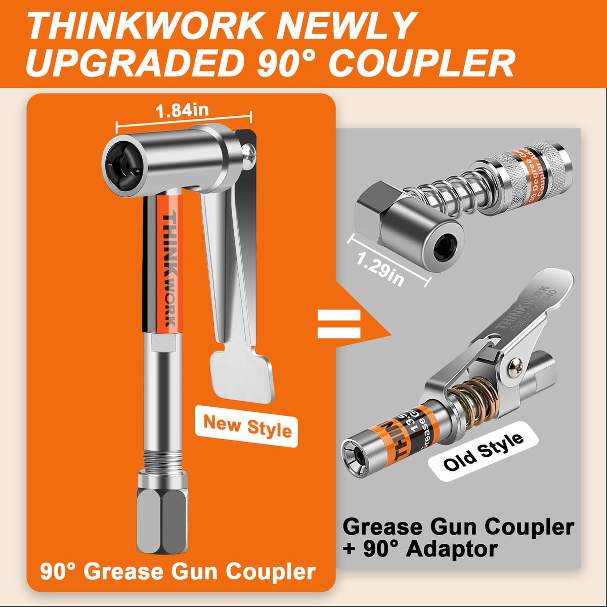THINKWORK close-up of 90° coupler head showing easy tight-space access