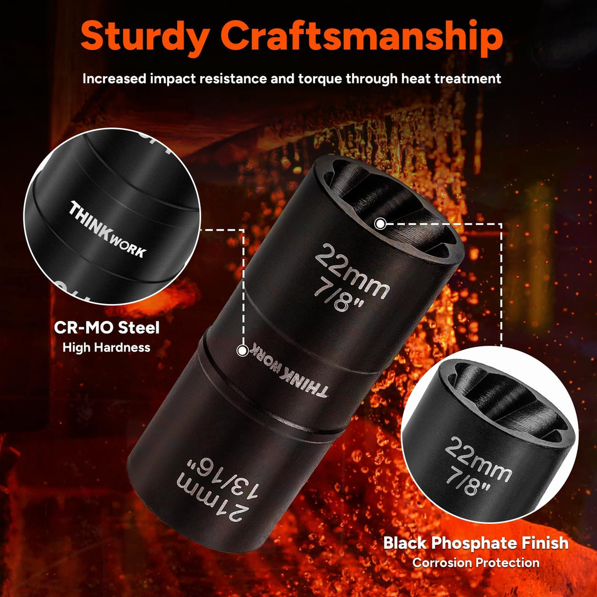 THINKWORK CR-MO steel surface and black phosphate finish highlighting durability