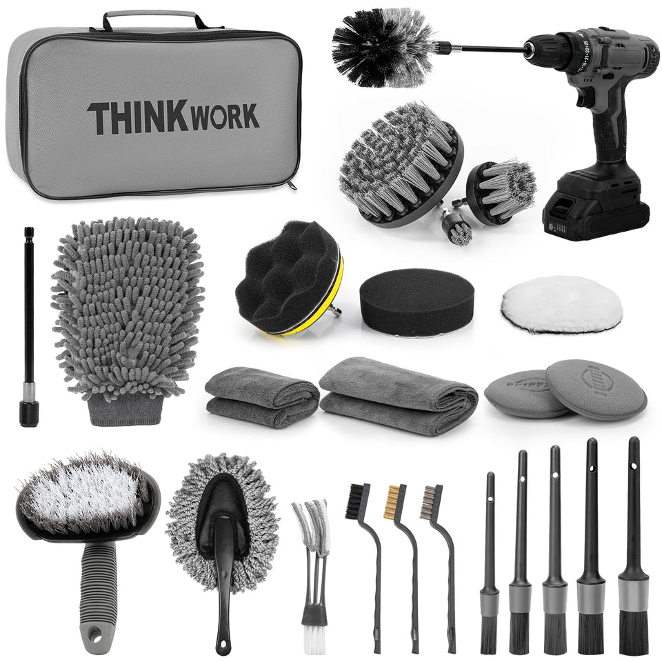 THINKWORK front view of full 27-piece detailing kit showing organized tools and bag, fast setup benefit
