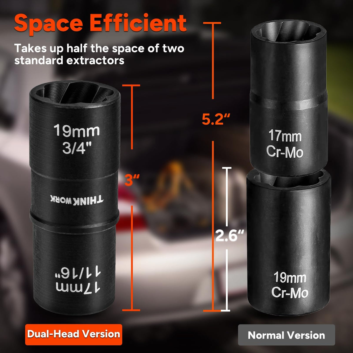 THINKWORK extractor engaged on a stubborn lug nut to free stuck wheel fasteners