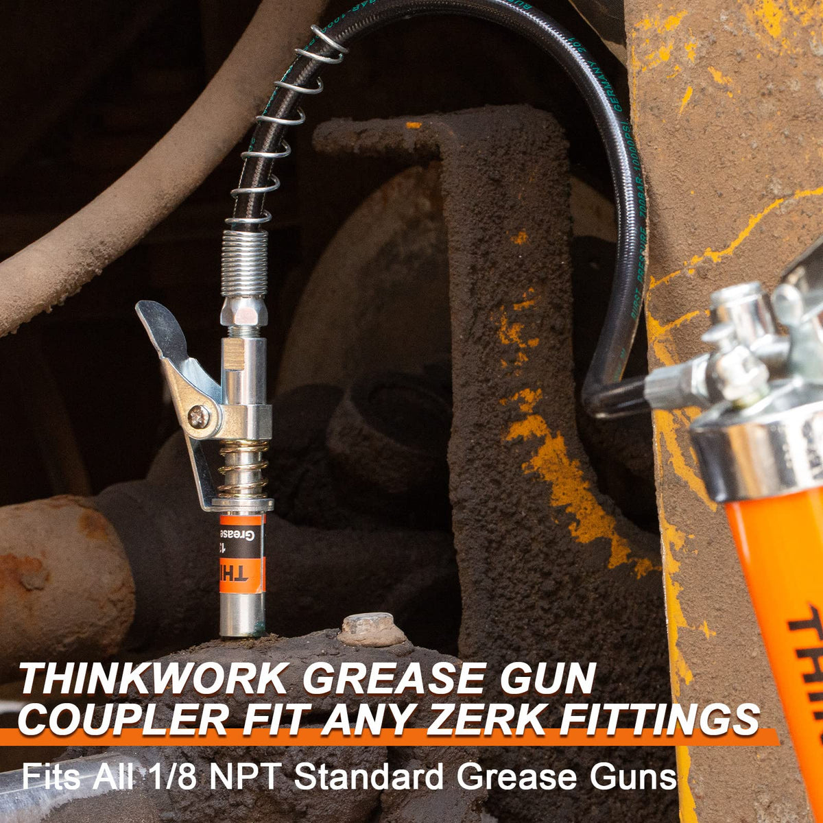 THINKWORK coupler in use on tractor zerk illustrating field application