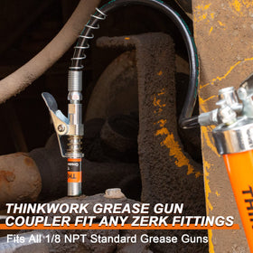 THINKWORK coupler in use on tractor zerk illustrating field application