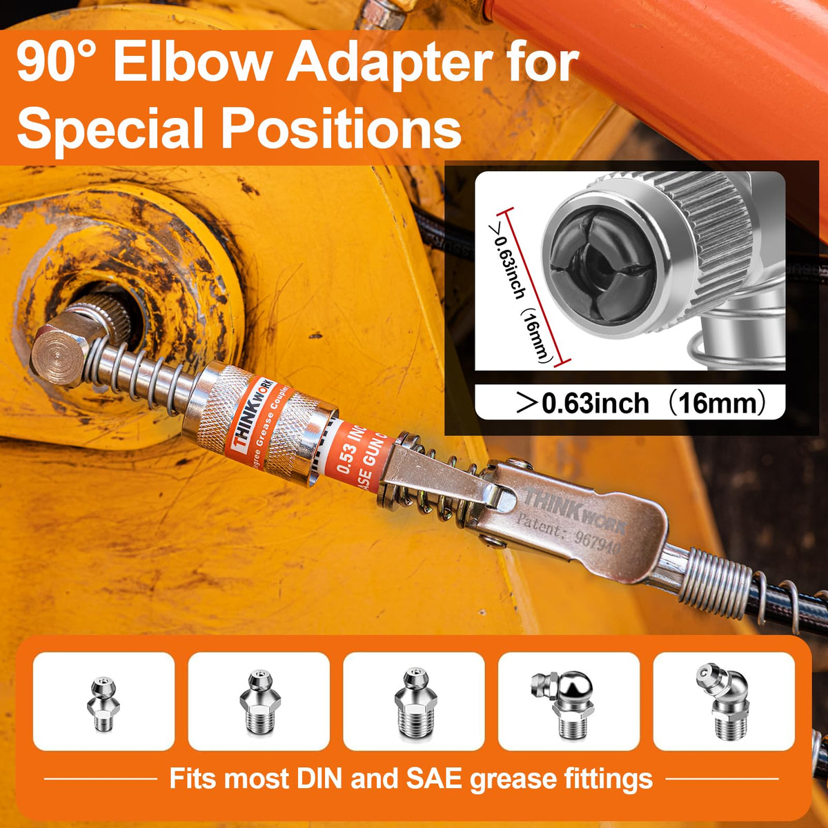 THINKWORK kit attached to tractor zerk fitting for reachability benefit