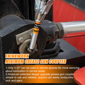 THINKWORK coupler beside ruler showing over 3.5 inch reach for recessed zerks