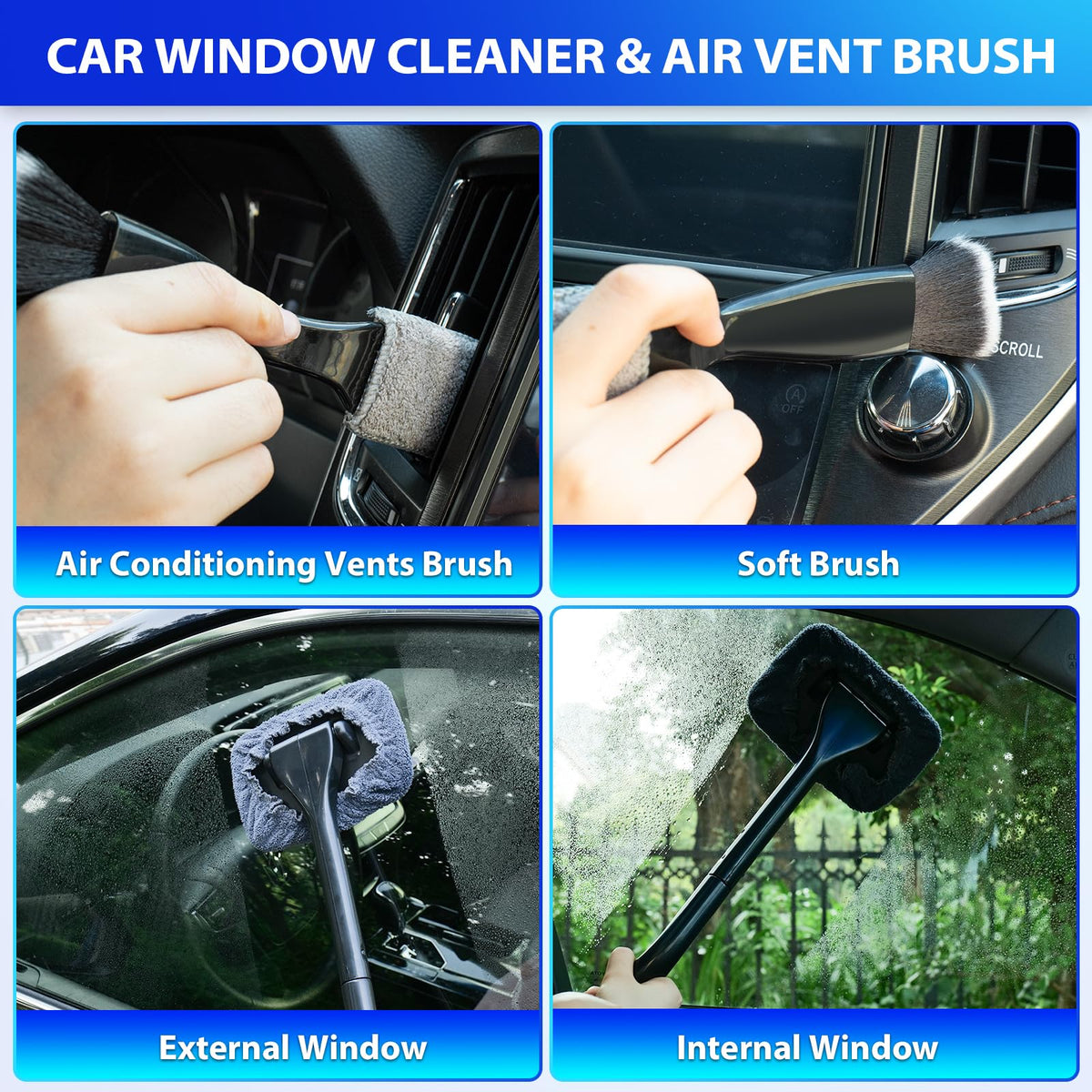 THINKWORK microfiber cloth and windshield brush offering streak-free glass