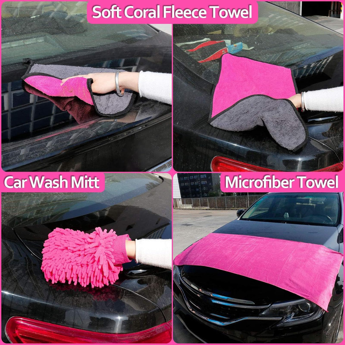 THINKWORK chenille mitt in use on car paint demonstrating gentle cleaning benefit