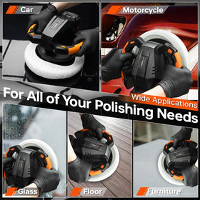 THINKWORK polisher next to a hand for size scale indicating portable balance and control