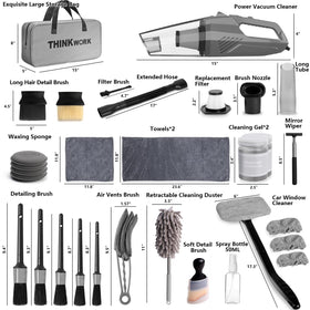 THINKWORK handheld vacuum next to a hand showing compact size and portability