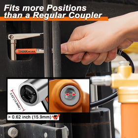 THINKWORK coupler next to ruler showing compact 0.62-inch diameter benefit