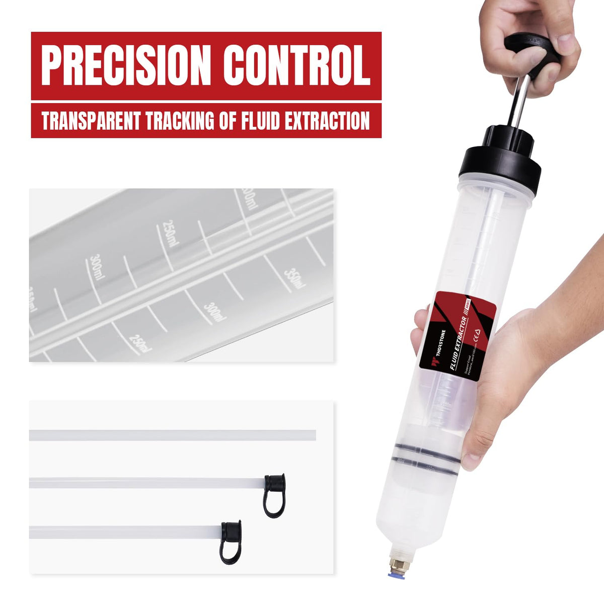 Thorstone extractor in use on a vehicle reservoir reducing spills and cleanup