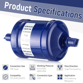 Threlaco EK-083S installed in heat pump liquid line, promotes cleaner refrigerant flow