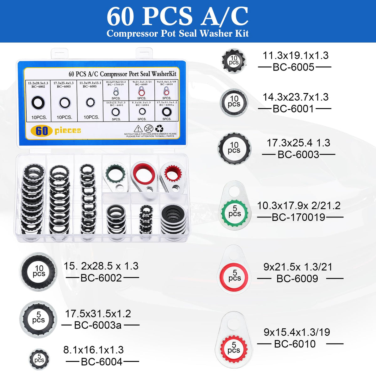Threlaco compressor gasket seals detail showing metal-rubber construction for reliable flange sealing