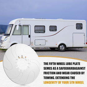 Threlaco plate installed on a fifth wheel during towing showing mess-free protection benefit