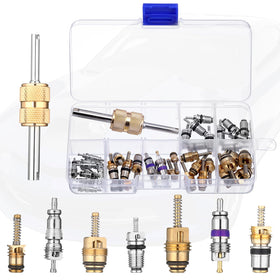 Threlaco valve cores and dust caps arranged to show corrosion-resistant parts and protection benefit