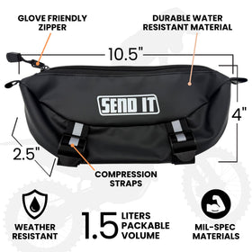 ThrottlePak close-up of waterproof fabric protecting contents from rain