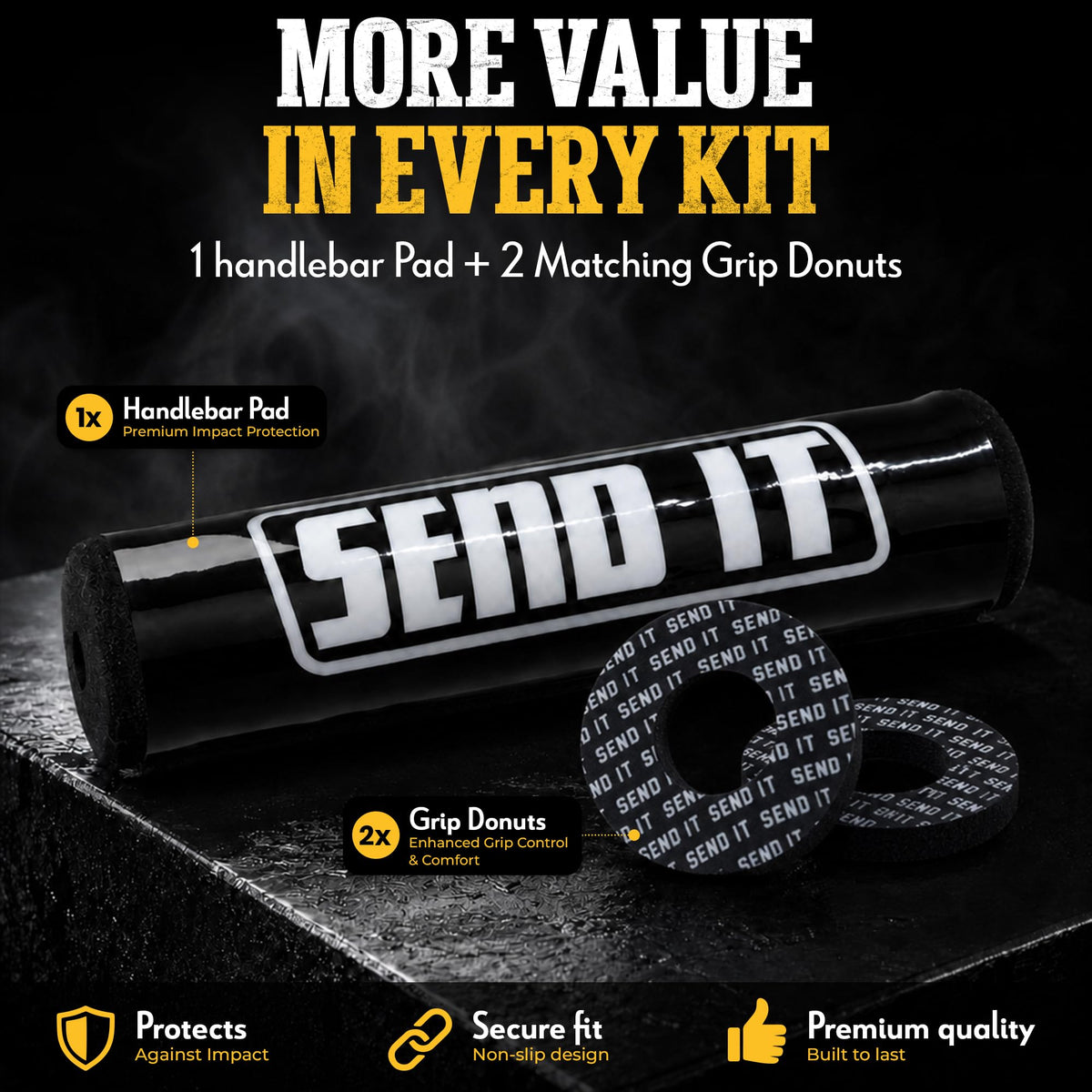 ThrottlePak close-up of SEND IT graphic highlighting clear print and durable finish