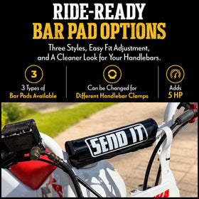 ThrottlePak lifestyle shot with pad on trail bike conveying rugged style and protection