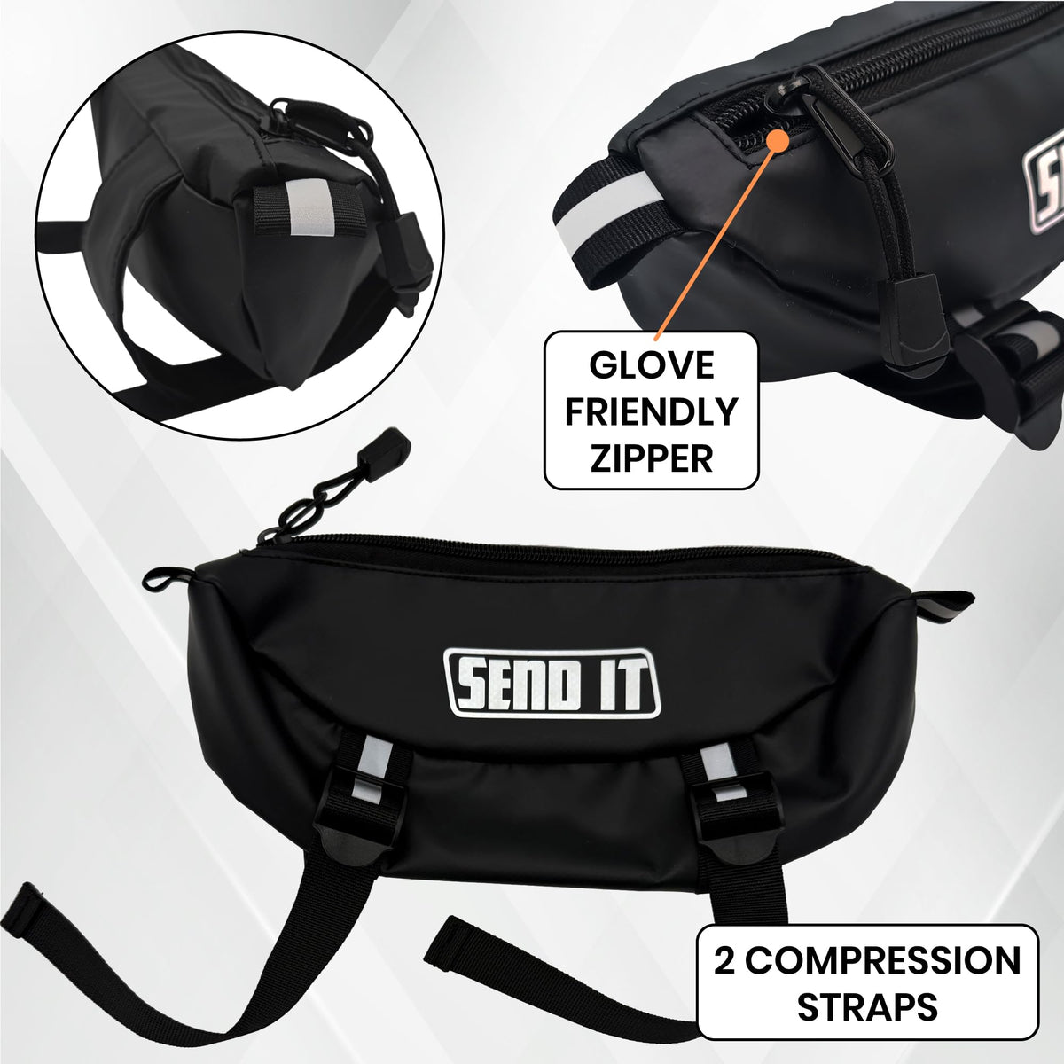 ThrottlePak zipper and sealed seams detail for weather-resistant protection