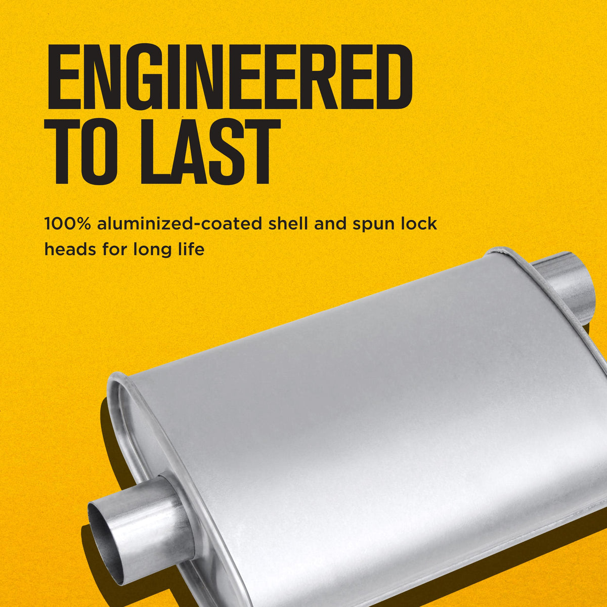 Thrush muffler weld and label detail showing corrosion-resistant shell