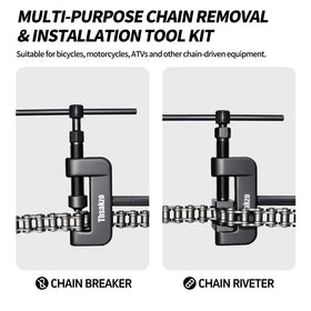Thsakzo tool removing a motorcycle chain pin for on-trail repairs