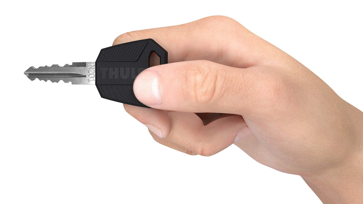 Close-up of Thule lock cylinders highlighting metal finish and precise fit for durability