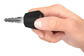 Thule lock cylinder installed on accessory demonstrating single-key convenience and secure closure