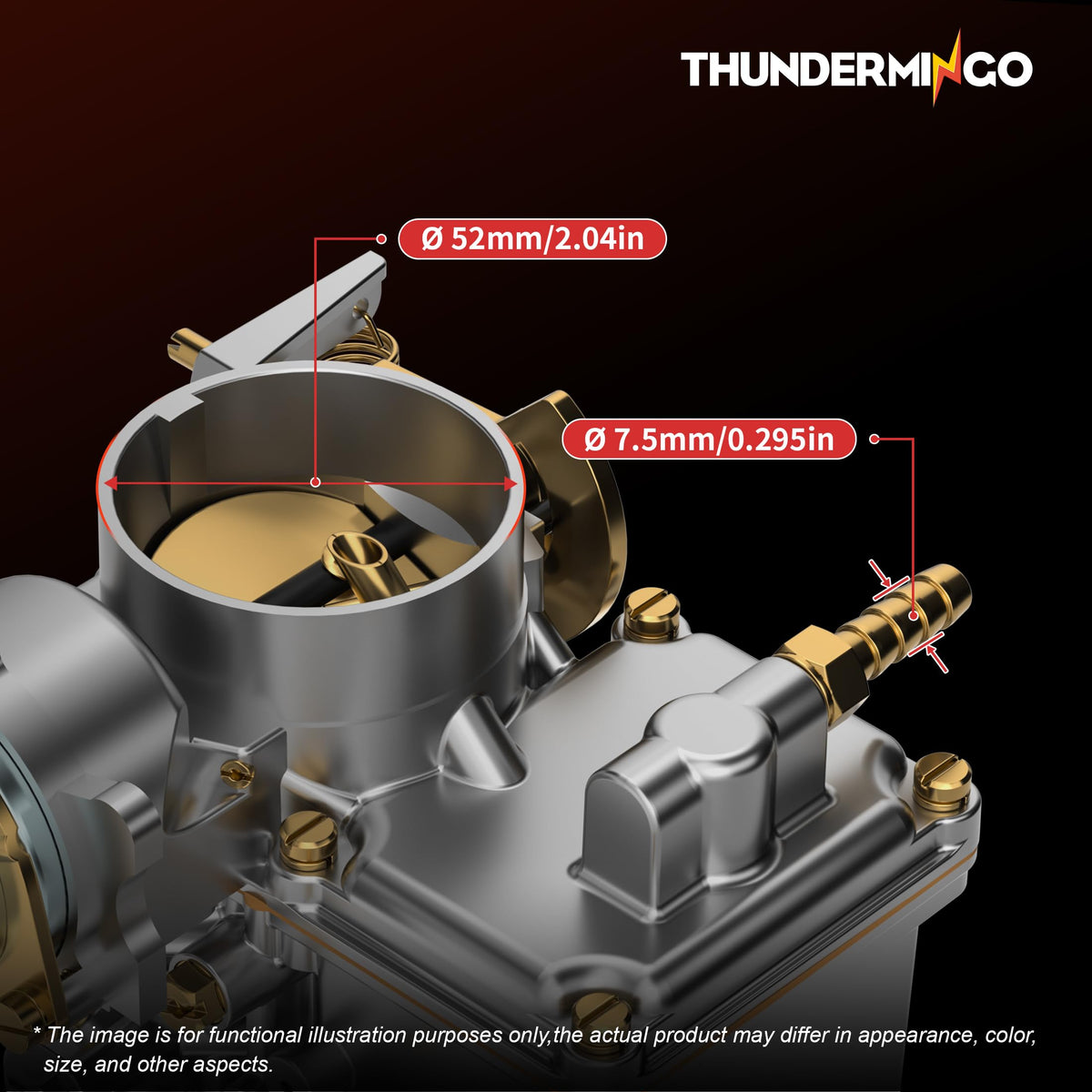 THUNDERMINGO scale comparison with ruler illustrating bore and flange dimensions