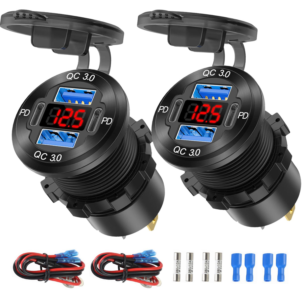 TIANWIDJEW front panel 4-port charger showing ports and voltmeter benefit: fast multi-device charging
